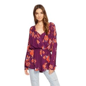 Free People Tuscan Dreams Plum Wrap Blouse Small NWT